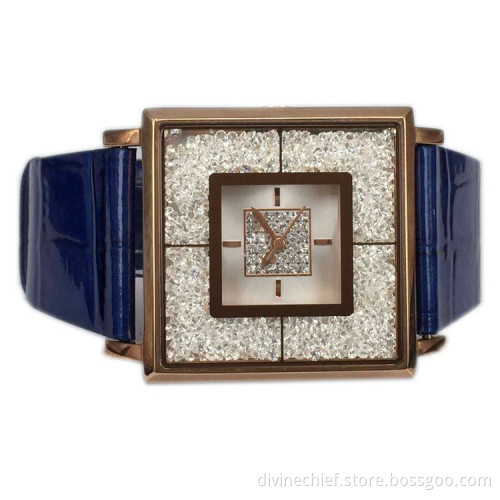 Custom Genuine Leather Lady Watch Stainless Steel Case Wrist Watch